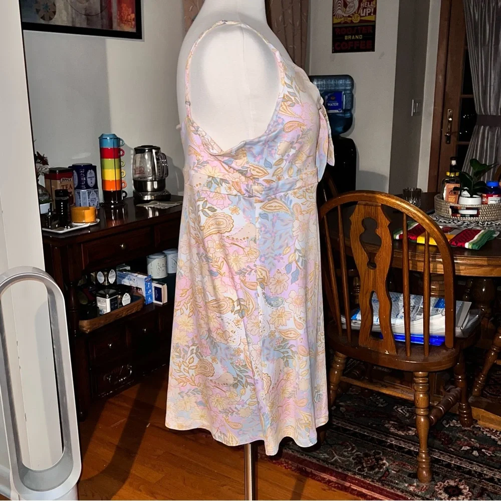 🆕 SO Sz XXL Cream Floral Skinny Straps Skater Dress - Picture 3 of 5